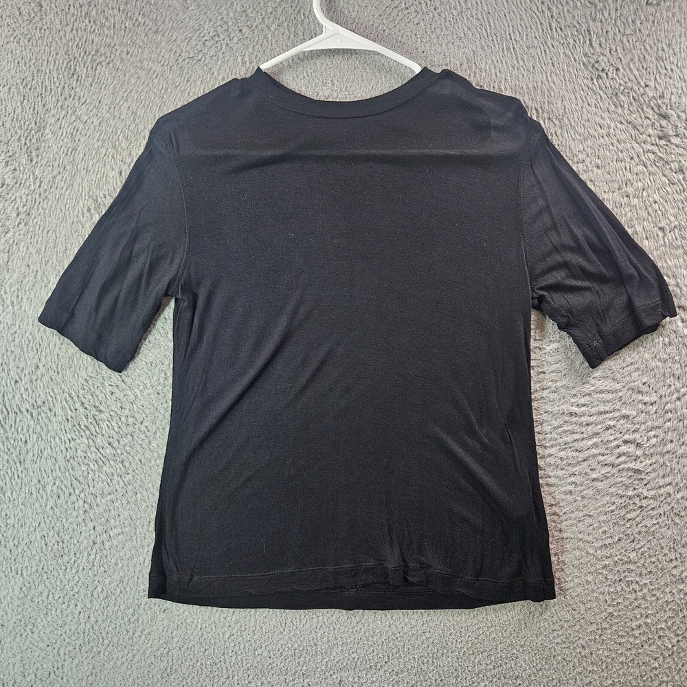 Club Monaco Semi Sheer Tee Top Women Small Short‎ Sleeve Stretch Black
